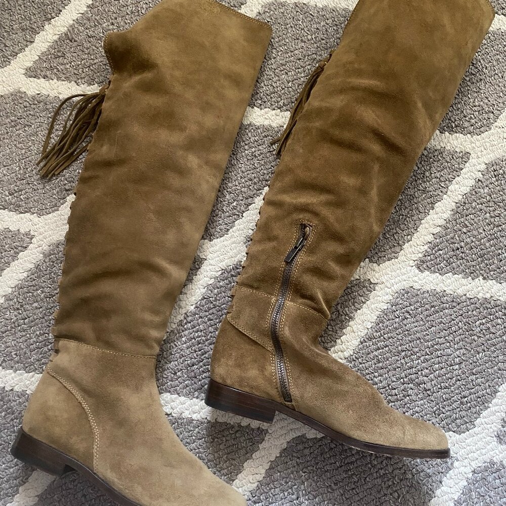 Women's Frye Tina Tassel Lace Back Suede Over The Knee Boots